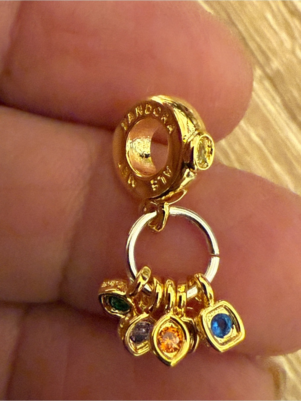 Pandora Gold Charm Dangle with Multicolor Gemstones